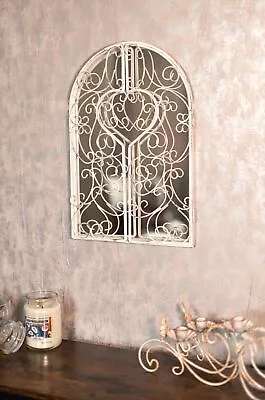 Shutter Mirror Home Garden Decor White Metal Distressed Hanging Wall Mount Arch • £24.99