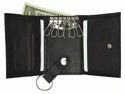 Genuine Leather Men's Key Holder Accessory 6 Key Chain Wallet Case Black • $11.99