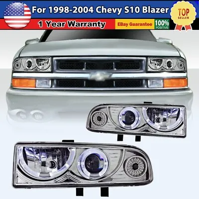 For 1998-2004 Chevy S10 Blazer Black Halo Projector Headlights Chrome Clear Lens • $112.99