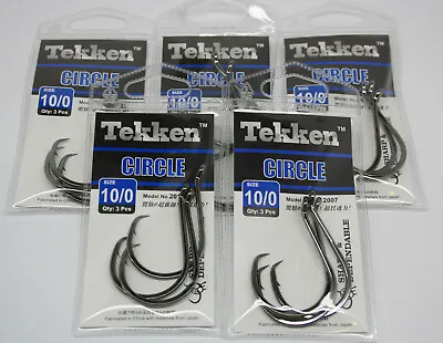Tekken Circle Hooks X5 Packs Size #10/0 Chemically Sharpened Fishing Hooks • $24.95