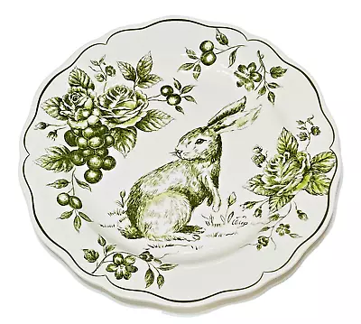 New Maxcera Green Toile Spring Collection Bunny Rabbit Dinner Plate S 11 5/8” • $15