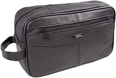 £11.99 • Buy Quality Leather Wash Bag 2 Zipped Sections Cowhide Toiletries Toiletry Travel