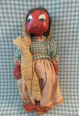 Vintage Folk Art Handmade Souvenir MEXICO Doll~Painted Oil Cloth~Leather Sandals • $12.99