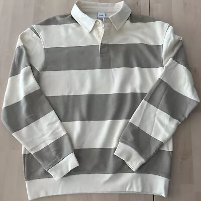 NEW Zara Polo Sweatshirt Mens Medium Striped Pullover Sweater Neutral • $44.99