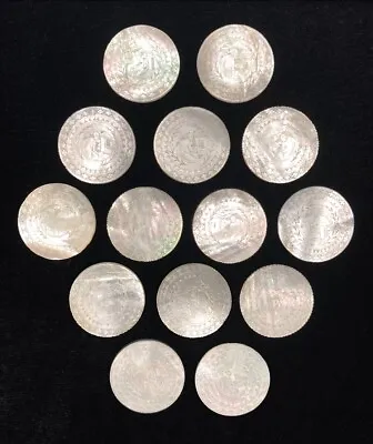 Chinese Qing Dynasty Gaming Counters Mother Of Pearl Finely Carved Set Of 14. • $120
