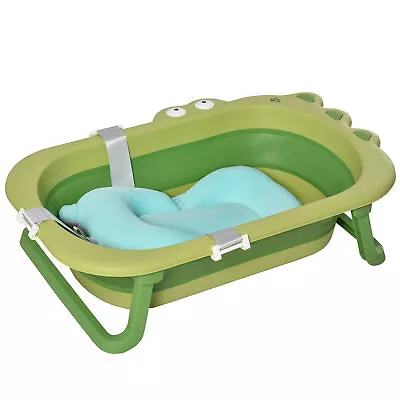 Baby Bath Tub For Toddler Foldable W/ Baby Cushion For 0-3 Years Green HOMCOM • £39.99
