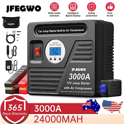 JF.EGWO 3000A Car Jump Starter 150PSI Air Compressor Smart Battery Fast Charger • $140.99