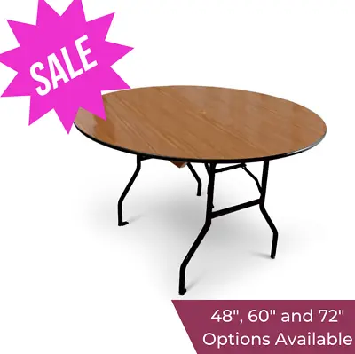 Round Wood Top Tables With Metal Folding Legs - 48  / 60  / 72  • $128