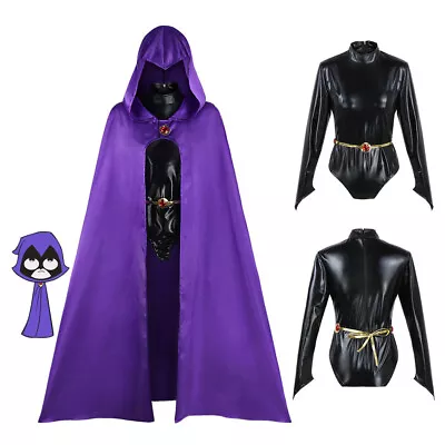 Superhero Raven Young Teen Titan Raven Cosplay Costume Bodysuit Cape Cloak UK • £28.09