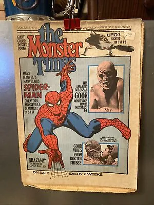 THE MONSTER TIMES Vol. 1 #13 1972 SPIDERMAN Captain Marvel UFO Poster!! • $15