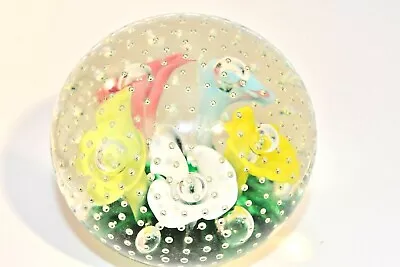 Floral Flutes Micro Bubble Overlay Rare Paperweight Joe St Clair Signed  • $17.02