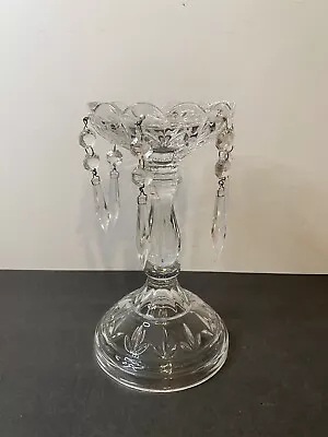 Antique 8.5” Mantel Luster Elegant Clear Crystal Glass Candlesticks With Prisms • $26.99