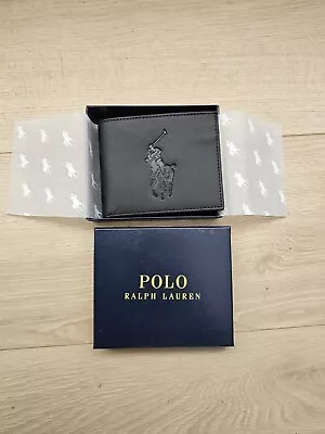 Polo Ralph Lauren Big Pony Black Leather Wallet Credit Card Holders UK Mens Gift • £24.99