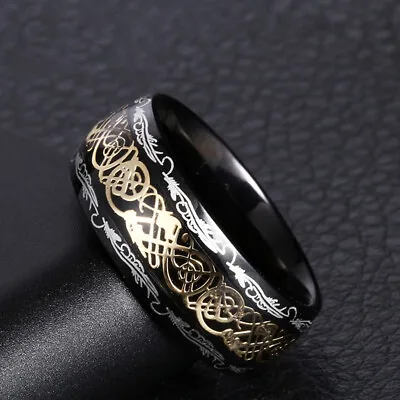 Stainless Steel Ring Dragon Grain Ring Jewelry Two-color Ring Upscale Elegant√ • £2.96