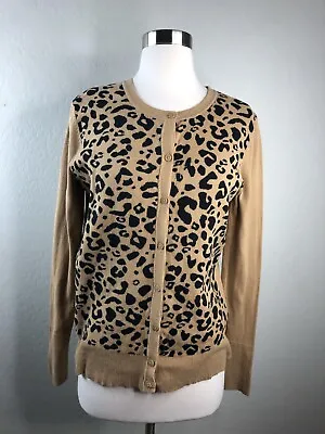 MERONA Womens M Animal Print Cardigan Sweater Tan Black Button Front  • $18.43