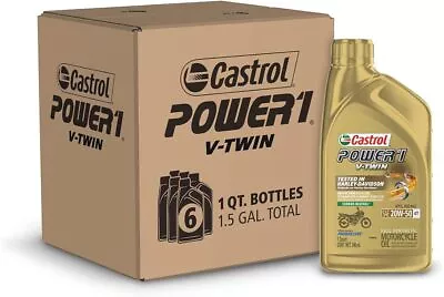 Castrol Power1 V-Twin 20W-50 Full Synthetic Motorcycle Oil 1 Quart Pack Of 6 • $60.99