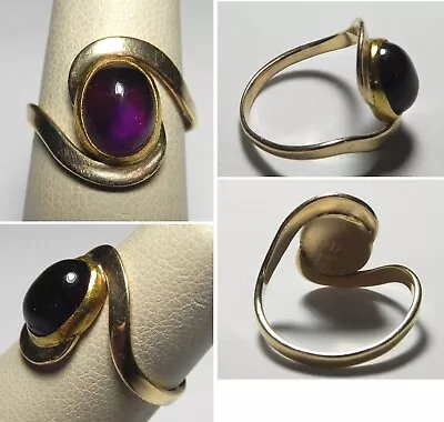 V165 Vintage Solid 14K Yellow Gold Bezel Amethyst Cabochon Bypass Ring Sz 5.75 • $137.75