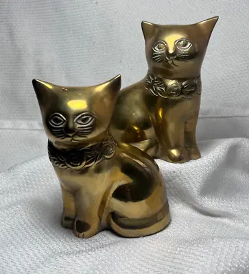 VTG MCM Brass Cat Lot Of 2 Shelf Sitter Paperweight Figurines Made In India • $29.95