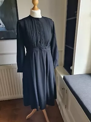 40/50s Vintage Black Dress Long Sleeve Waisted Full Skirt 10/12 • £30