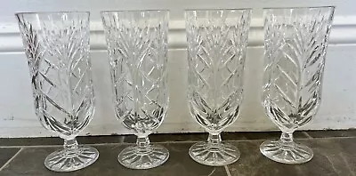 Godinger Shannon Crystal Set Of 4 Iced Tea Water Glasses Fan Cut 16oz Dublin • $32.90