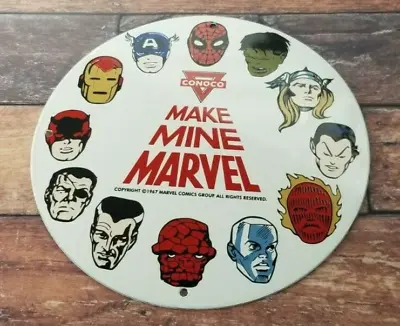 Vintage Marvel Comics Porcelain Conoco Gasoline Service Station Superhero Sign • $109