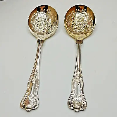 2 EPNS Silver Plated Vtg Ornate Fruit Berry Strawberry Serving Spoons Sheffield • $24.97