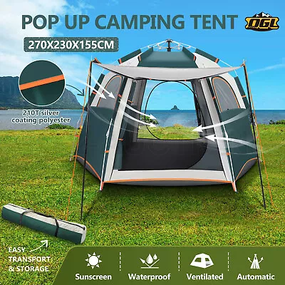 $86.95 • Buy 5 Person Camping Tent Instant Pop Up Beach Shelter Sun Shade Hiking Family Party