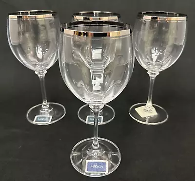 MIKASA Set Of 4 Stephanie Platinum Rim Crystal 7.5  Wine Glasses • $35.99