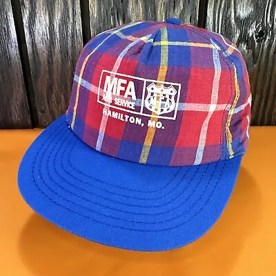 Vintage MFA Agri Service Hamilton Missouri Hat Cap Plaid Flannel Farm Made In US • $14.85