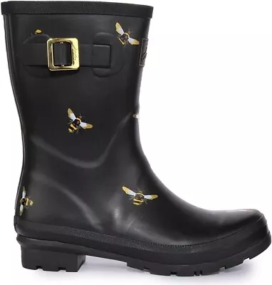 New NIB Joules Black Honey Bee Bumble Bees Molly Welly Rain Boots 7 Women • $54.95
