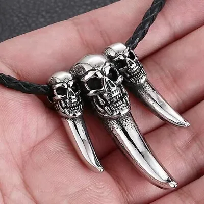 Punk Retro Skull Wolf Tooth Pendant Necklace For Men Rock Jewelry Box Chain 24  • $8.99