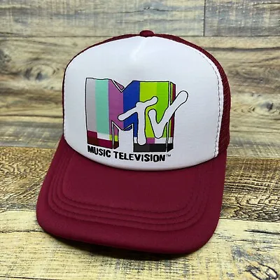 MTV Mens Trucker Hat Maroon Snapback Retro 80s Logo Music Television Ball Cap • $19.99