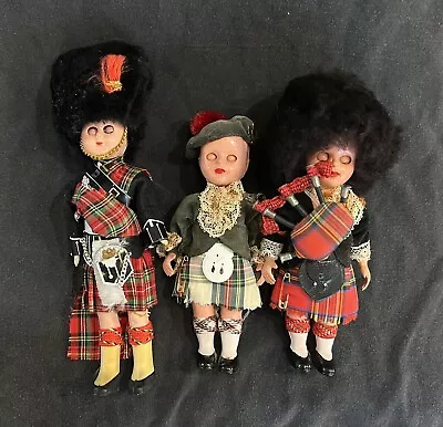 3 Rare Vintage Scottish Kilt Dolls - Moving Eyes -Bagpipes - Celtic Tartan • $9.99