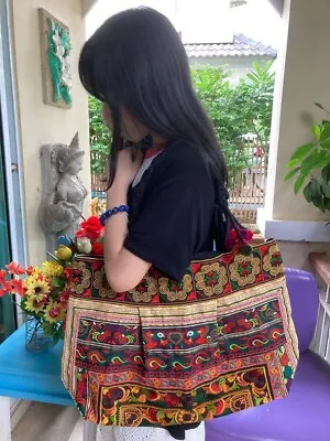 Vintage Hmong Shoulder Embroidery Bag Tradition Fork Hill Tribe Thai Style002 • $50