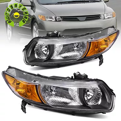 Headlights Assembly For 2006-2011 Honda Civic Coupe 2Dr Black Housing Lamps Pair • $85.90