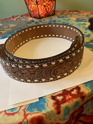 Vintage Justin Leather Tooled Buckstitched Belt Size 38 • $24.99