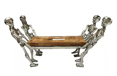 MARTHA STEWART 4 Metal Skeletons Holding Wood Tray Candle Holder Halloween Goth • $67.77