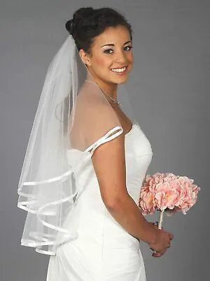 Veil Wedding 2T On Comb - Bridal Lace White Satin Edge - Brand New From UK • £4.25