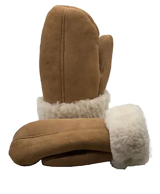 Men's And Women's Genuine Shearling Sheepskin Leather Fur Mittens Brown S-XL • $39