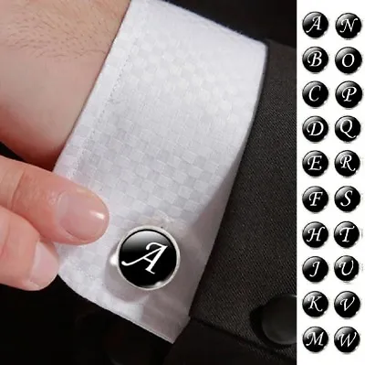 1x Single Letter Black A-Z Men’s Initial Cufflink Alphabet Stainless Steel  • $2.51