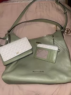 3pc MICHAEL  Kors Green Pebbled Leather Shoulder Tote Handbag Wallet Wristlet • $127.50
