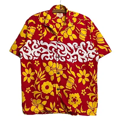 Vintage 50s 60s Ui Maikai Hawaiian Floral Button Up Shirt • $64.95