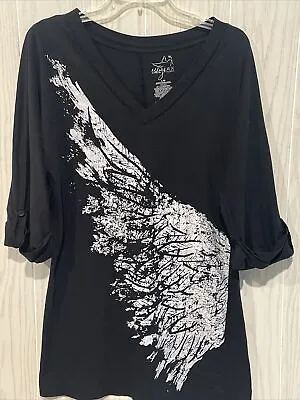 MILEY CYRUS MAX AZRIA Dress Womens Large Black Angel Wing Rolled Cuffed Sleeves • $12.50