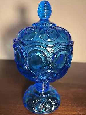 Vintage Moon And Stars Blue 10  Compote Candy Dish With Lid • $25