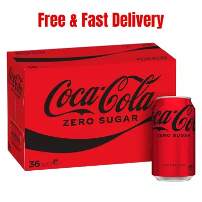 Coca-Cola Zero Sugar Soft Drink Multipack Cans 375mL Bulk Value Coke Pack Of 36 • $45.06