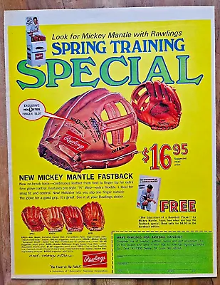 Vintage 1968 Mickey Mantle Mmf Fastback Rawlings Baseball Glove Advertisement • $5.99