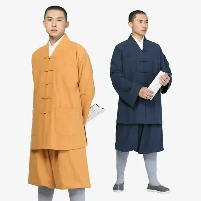 Shaolin Monk Uniform Cotton Buddhist Meditation Robe Kung Fu Suit Costume • $78.80