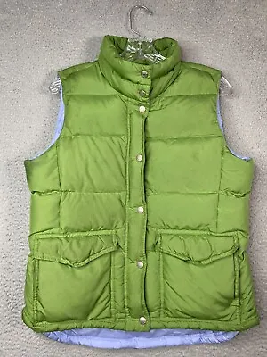 J.Crew Goose Down Puffer Vest Womens Medium Green Button Up Sleeveless Outdoor • $25