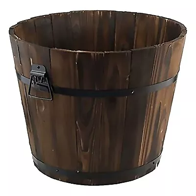 Half Barrel Planters - Outdoor Wooden Whiskey Half Barrel Flower Pot With Handle • £21.84