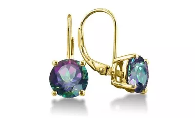 .925 Sterling Silver Round Cut Mystic CZ Gold Leverback Earrings For Women • $9.99